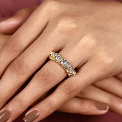 3.35 TCW Round Cut Lab Grown Diamond Band Luxury Vintage Ornate Gold Band Multi Stone Wedding Band Elegant Anniversary Jewelry