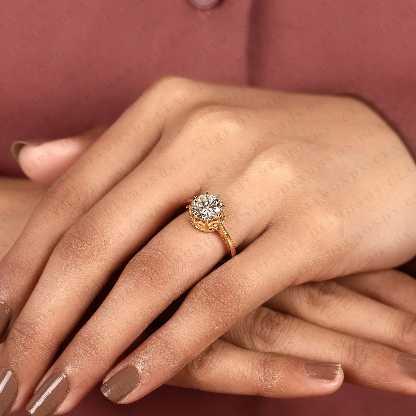 round cut moissanite diamond engagement ring vintage inspired solitaire bridal ring unique fine jewelry
