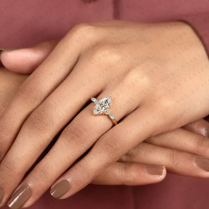 Marquise Cut Lab Grown Diamond Engagement Gold Ring Wedding Elegant Anniversary Gift For Her