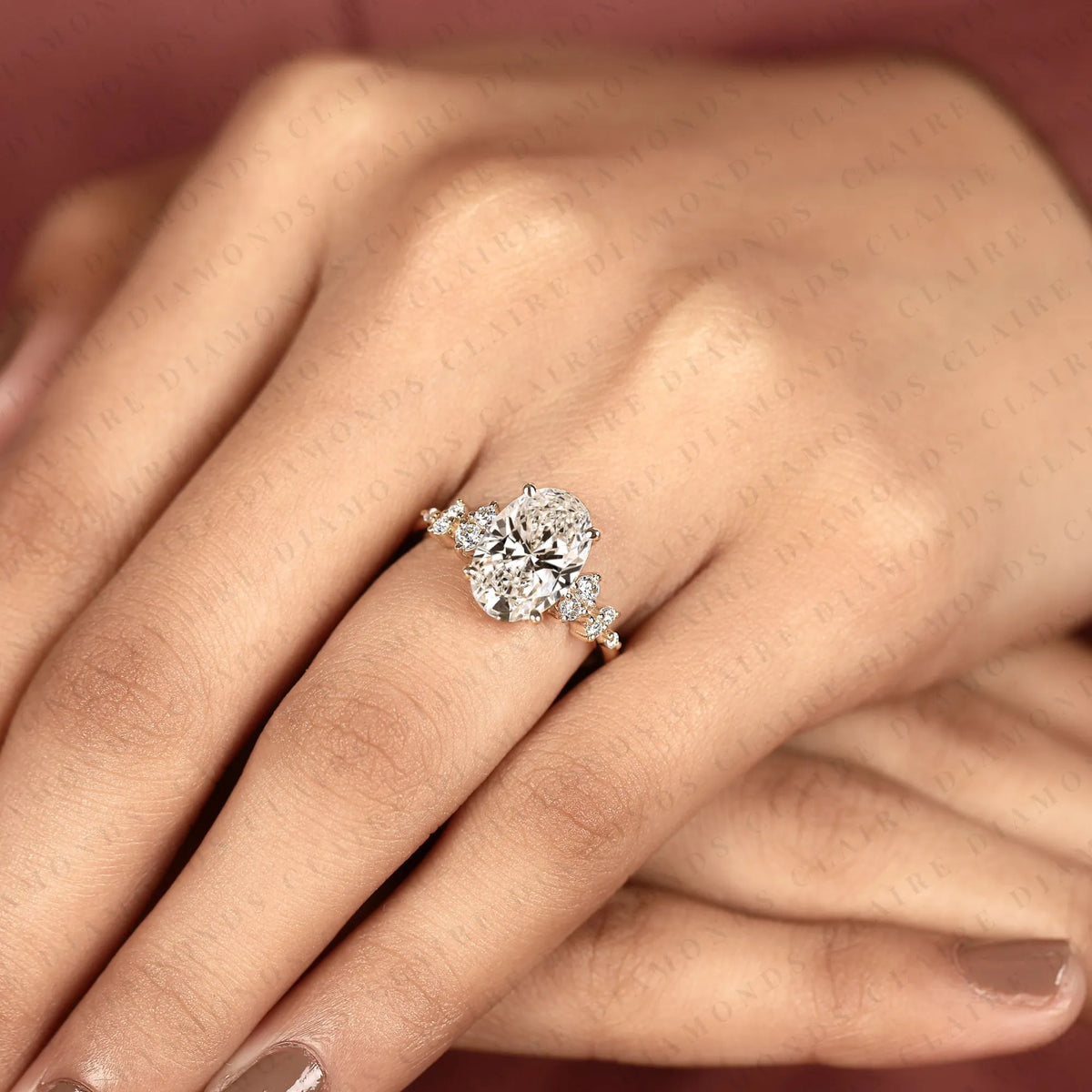 Oval Cut Band Floral Pave Gold Engagement Ring – photo 6