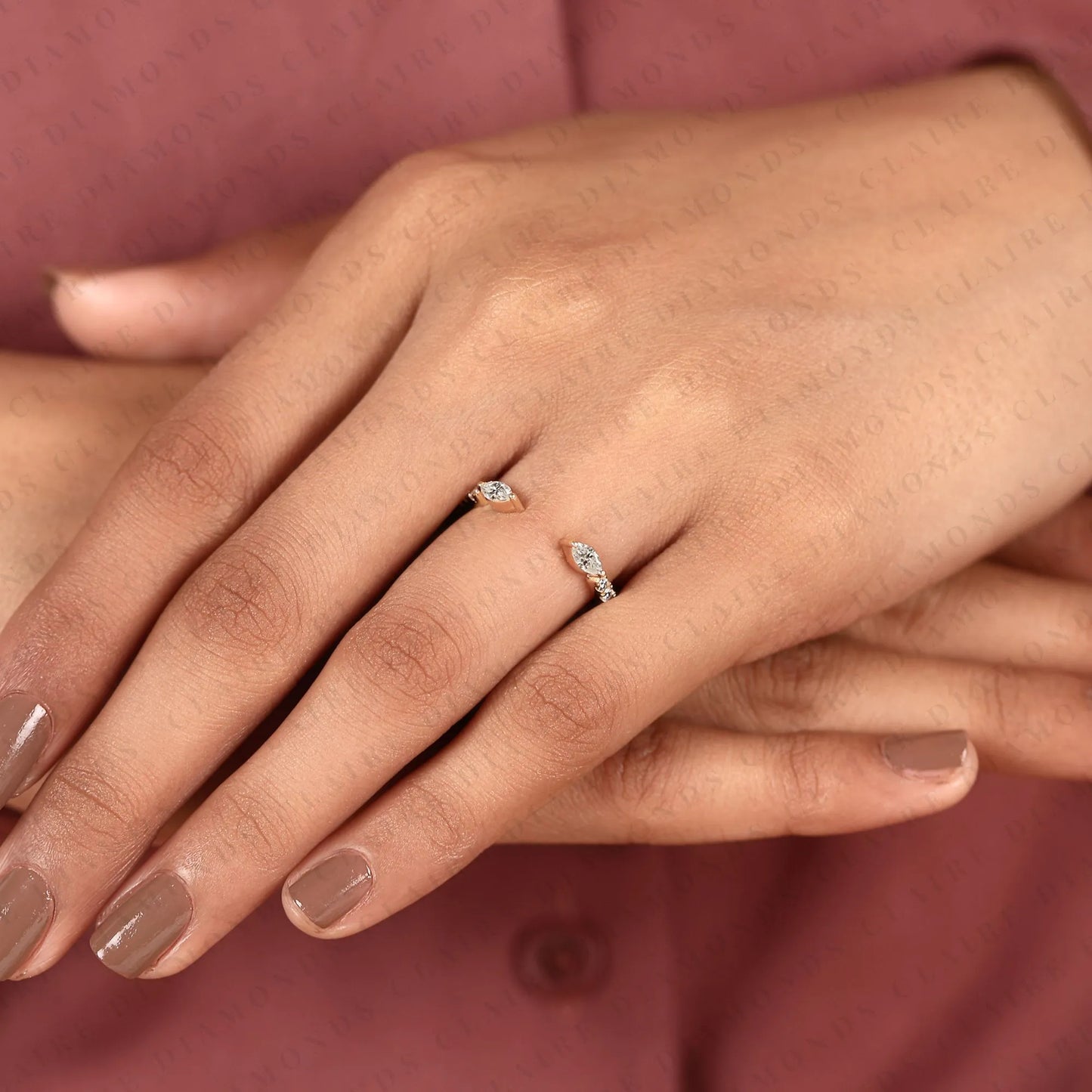0.50tcw open gap round cut moissanite diamond gold ring with marquise-cut diamond on the ends, minimalist promise ring, adjustable wedding band for women.