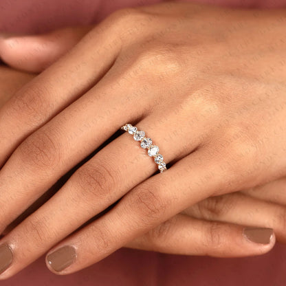 1.32 TCW Oval And Round Cut Moissanite Diamond Half Eternity Wedding Band, Anniversary Band for Women