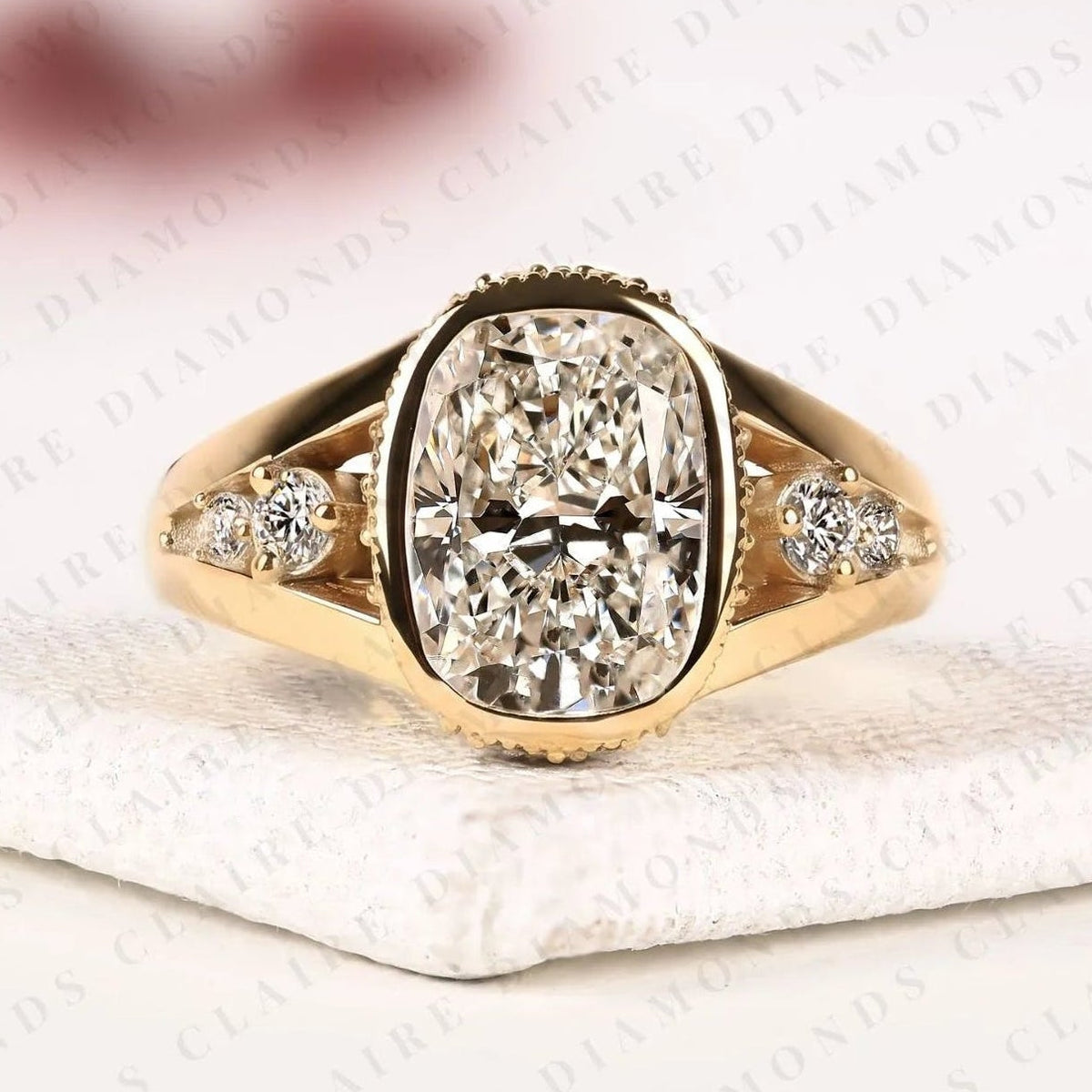 elongated cushion cut lab grown diamond engagement ring bezel set ring art deco gold ring vintage inspired bridal ring  igi certified jewelry