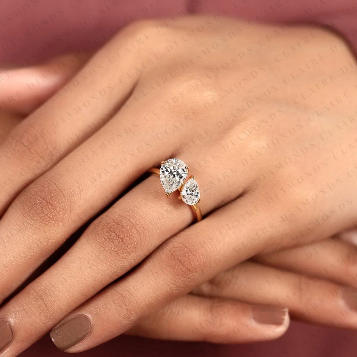 2.63 tcw toi et moi pear cut lab grown diamond engagement ring unique double stone bridal ring