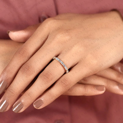 1.50 TCW Baguette & Round Moissanite Diamond Eternity Band in Gold - Stackable Wedding Band.