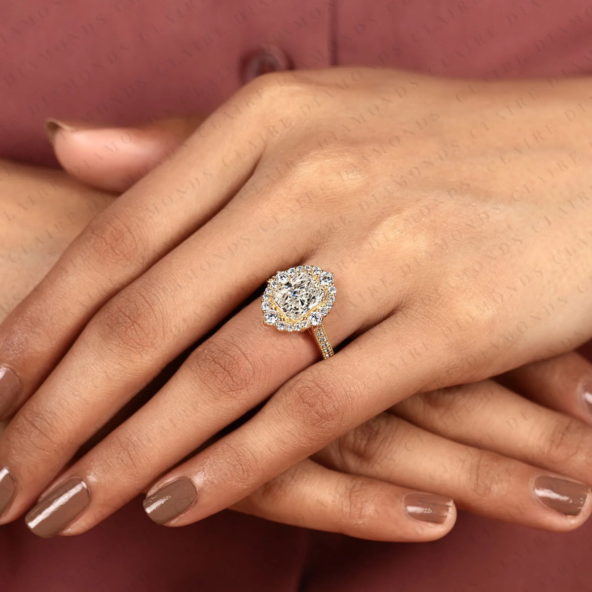 radiant cut lab grown diamond halo engagement ring vintage inspired bridal ring  elegant wedding jewelry