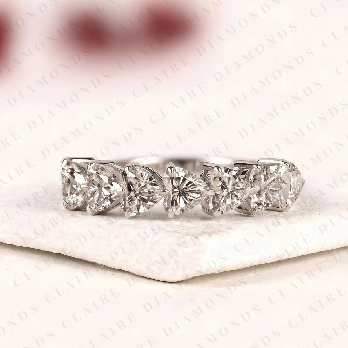2.10 tcw heart cut moissanite diamond half eternity band romantic wedding unique stackable bridal band elegant fine jewelry