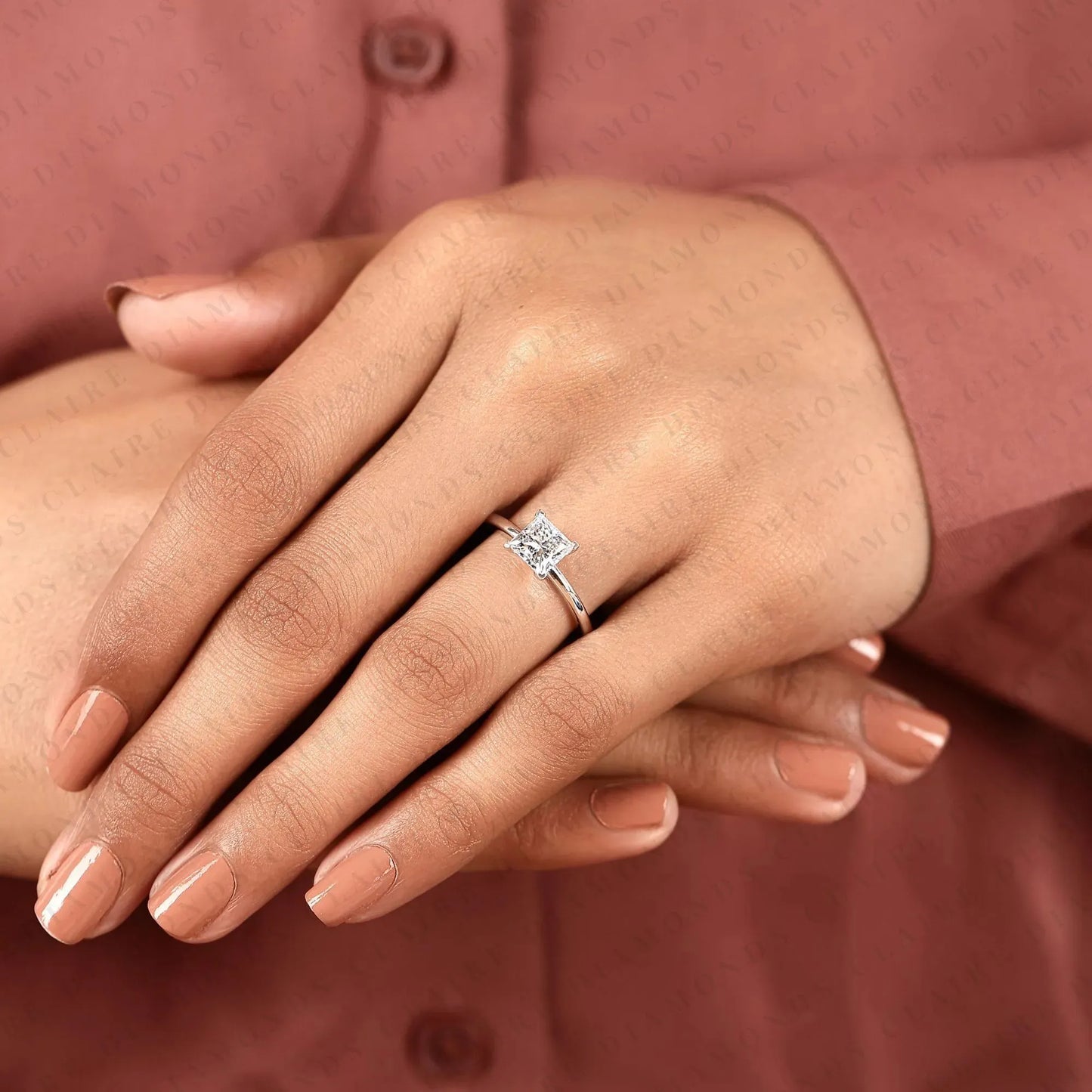 princess cut lab grown diamond solitaire engagement ring, classic four prong white gold ring, minimalist proposal ring