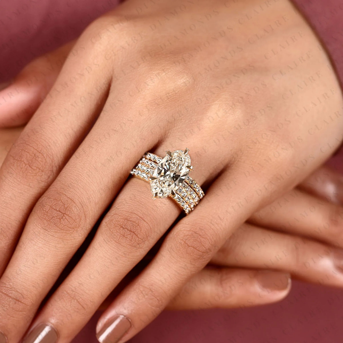 oval cut lab grown diamond hidden halo ring multi row pave gold band luxury bridal set wedding ring for women