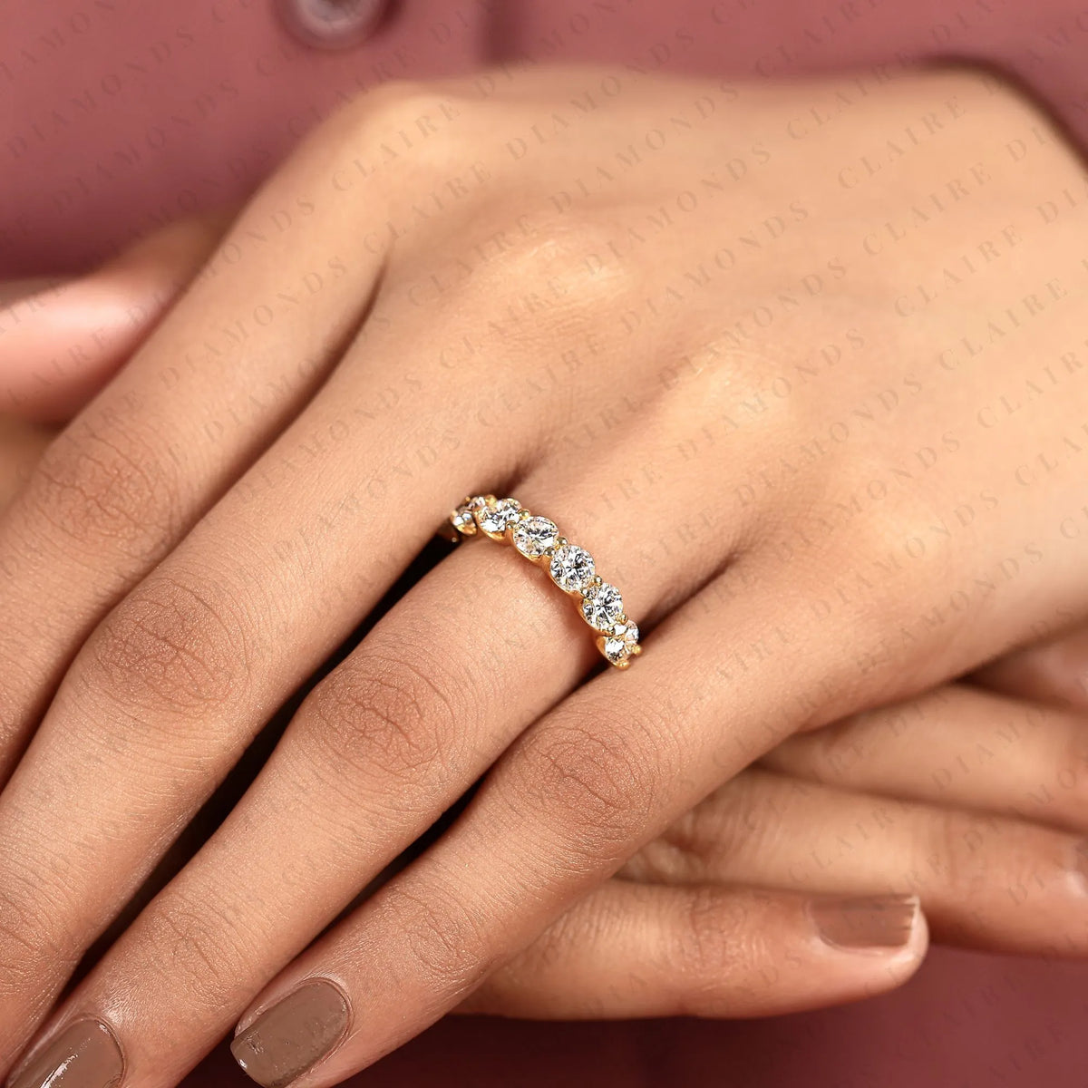 1.56 tcw round cut lab grown diamond  half eternity band classic sparkling multi-stone stackable anniversary band for women