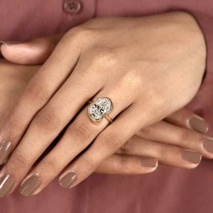 Oval Moissanite Diamond Organic Bezel Set Engagement Ring – Solitaire Ring for Women.