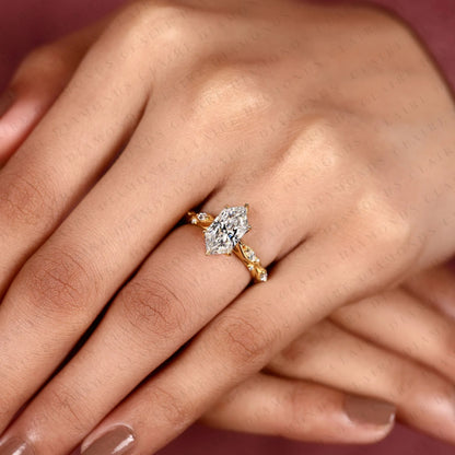 Dutch Marquise Cut Lab Grown Diamond Engagement Ring Leaf Vine Band Nature Inspired Unique Bridal Ring Luxury Wedding Jewelry