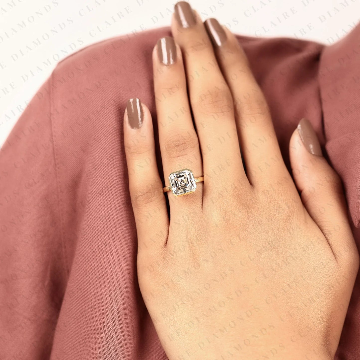 asscher cut lab grown diamond bezel set engagement ring | modern solitaire statement ring