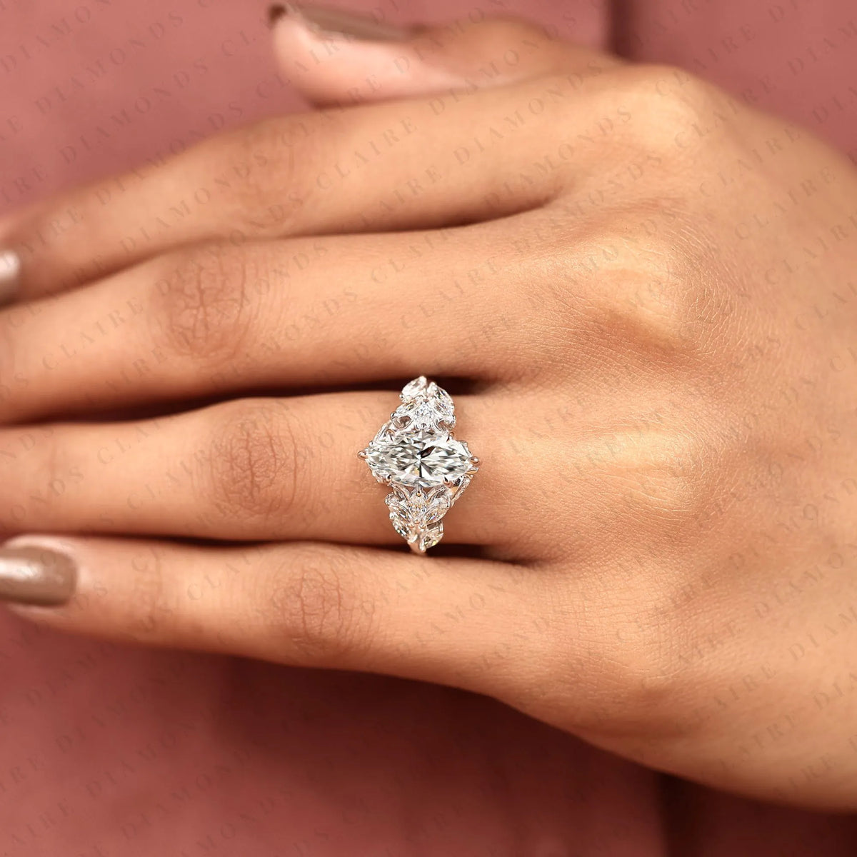 marquise cut lab grown diamond engagement ring vintage floral cluster ring white gold wedding ring unique anniversary ring for women igi certified bridal jewelry.