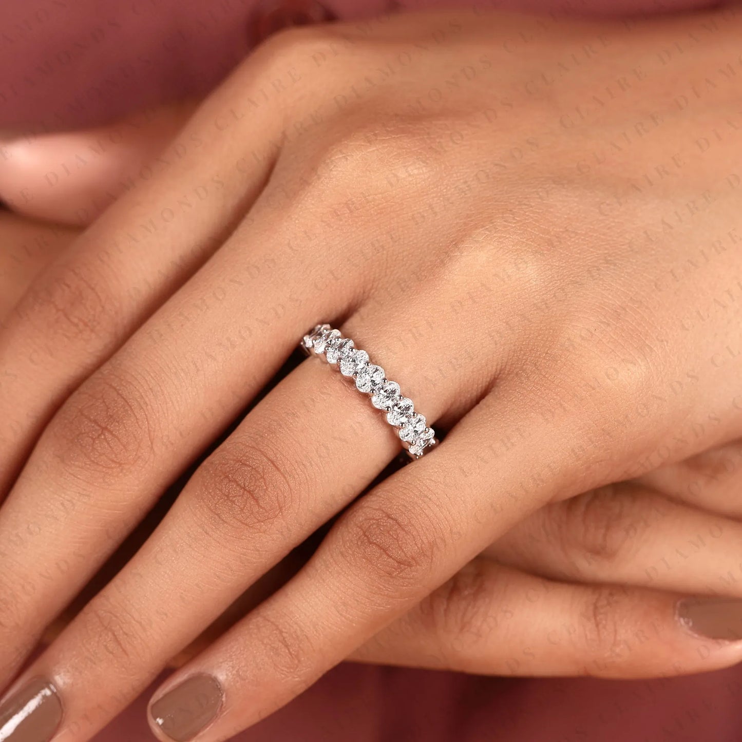 3.90 tcw oval cut lab grown diamond band eternity classic stackable band elegant anniversary timeless bridal jewelry