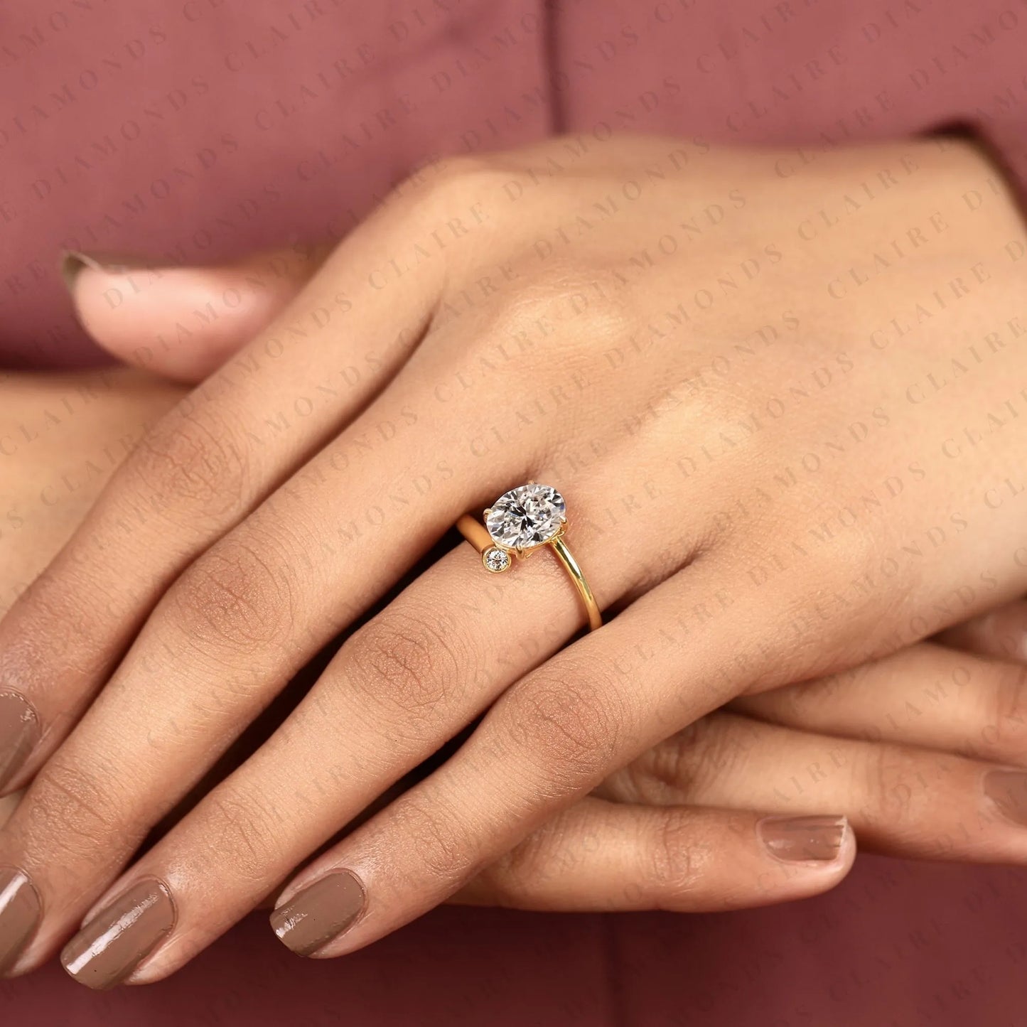 oval cut lab grown diamond engagement ring bypass ring unique open band modern style bridal jewelry