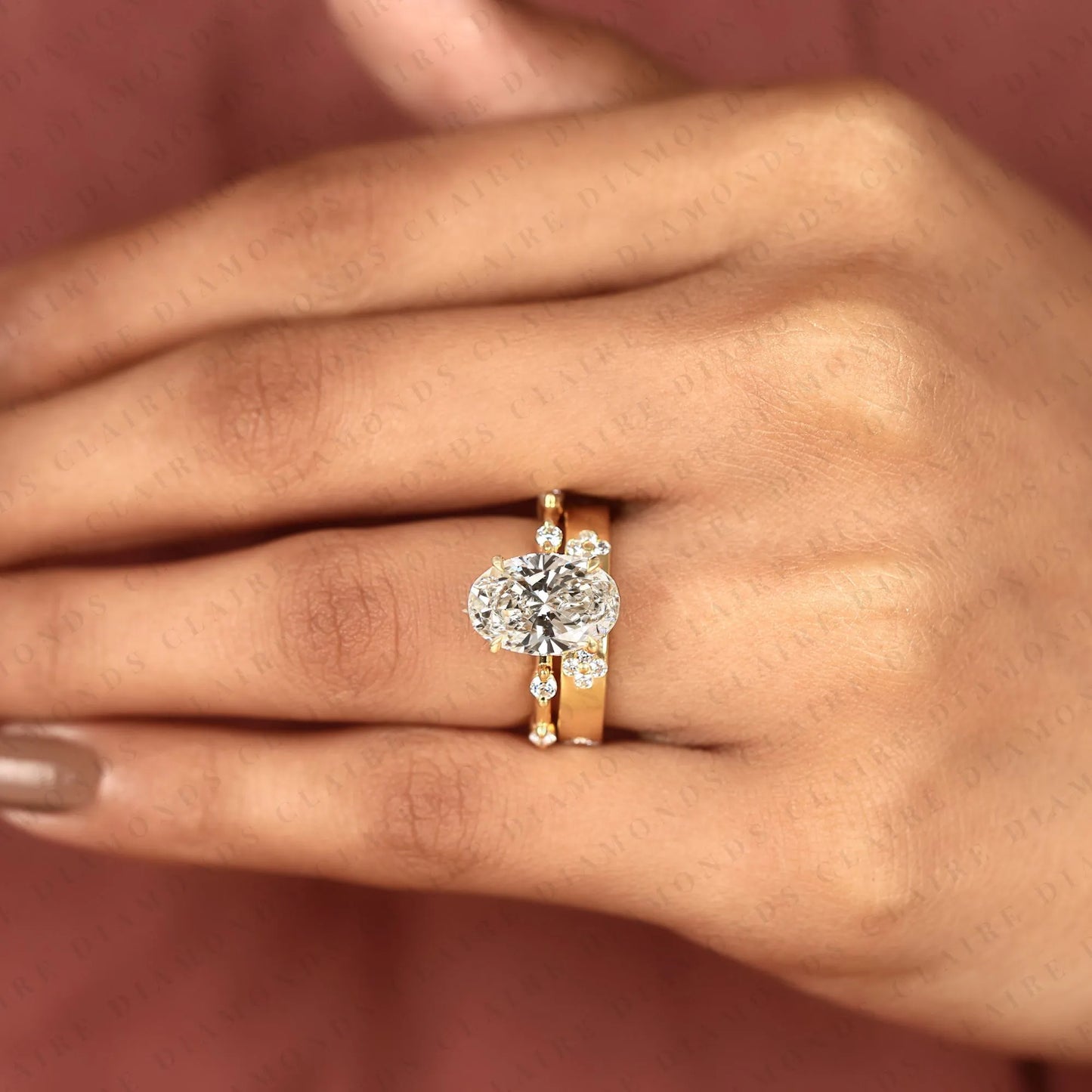 oval cut lab grown diamond engagement ring set floral accent vintage inspired diamond ring