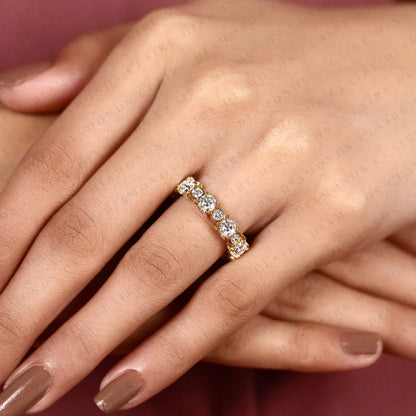 5.04 TCW Round Bezel Set Lab Grown Diamond Band Vintage Gold Eternity Wedding Band Elegant Anniversary Ring for Women