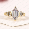 Hexagon Cut Moissanite Diamond Engagement Ring Art Deco Step Cut Ring Vintage Engraved Gold Ring Baguette Side Stone Bridal Ring.