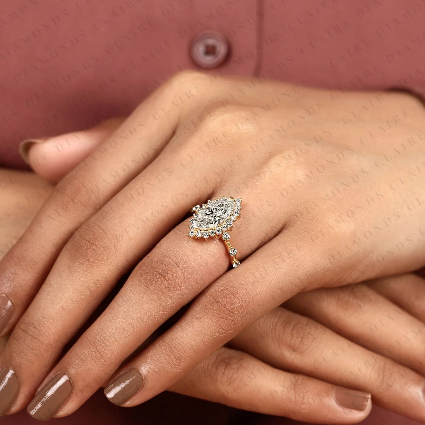 marquise cut lab grown diamond engagement ring floral halo ring inspired unique statement ring