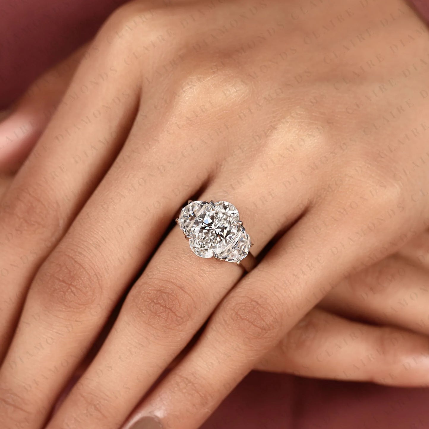 oval cut lab grown three stone engagement ring in solid gold | classic oval diamond style bridal ring for women