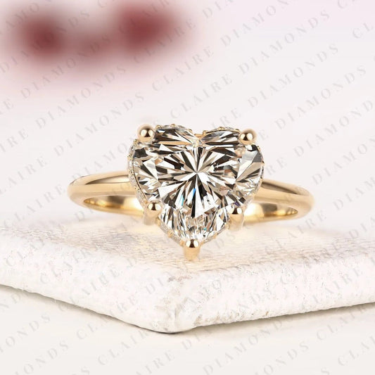 Heart Cut Moissanite Diamond Engagement Ring Gold Hidden Halo Ring Romantic Bridal Jewelry Minimalist Promise Ring.