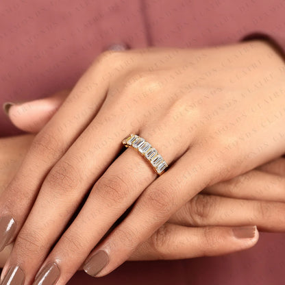 1.75 TCW Emerald Cut Moissanite Diamond Eternity Band Stackable Band Luxury Bridal Anniversary Jewelry
