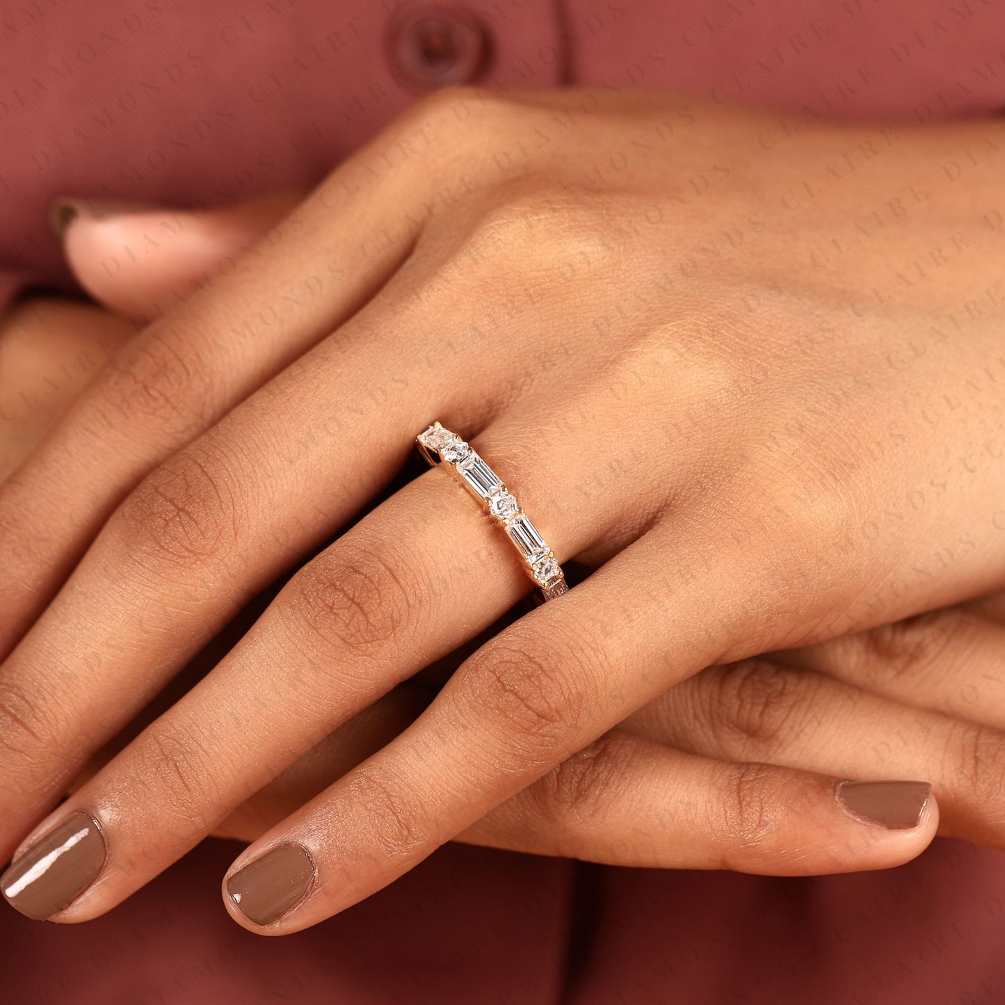 1.98 tcw baguette & octagon lab grown diamond band geometric eternity wedding stackable band modern bridal jewelry