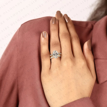 Oval Lab Grown Diamond Engagement Ring Set with Diamond Eternity & Bubble Band in Yellow Gold