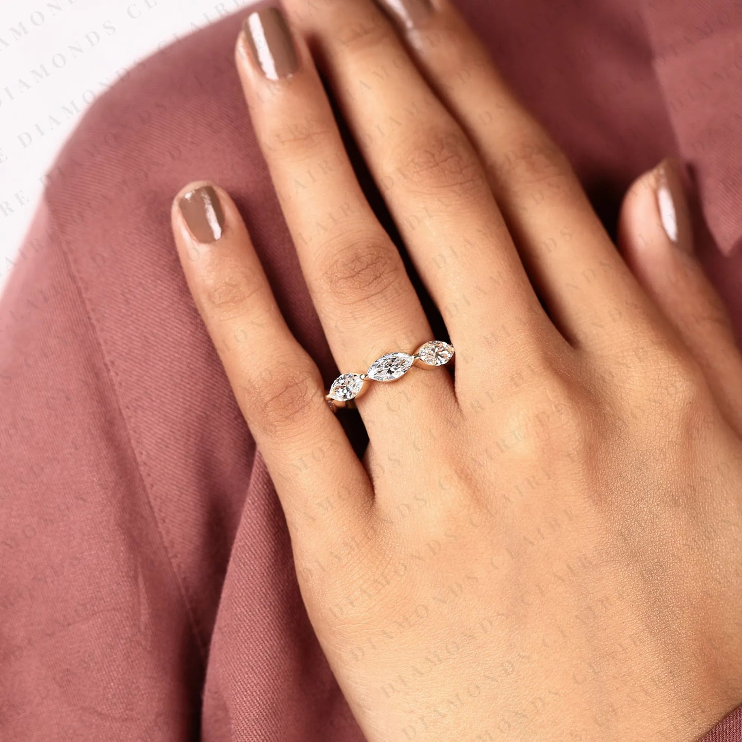 1.00 tcw marquise cut lab grown diamond half eternity wedding band | stackable anniversary promise ring