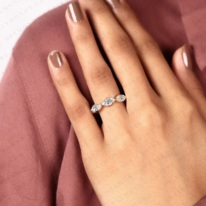 1.00 TCW Marquise Cut Lab Grown Diamond Half Eternity Wedding Band | Stackable Anniversary Promise Ring