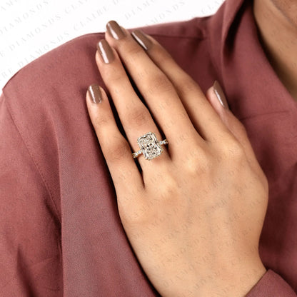 Emerald Cut Lab Grown Diamond Engagement Ring | Yellow Gold Pavé Side Stone Ring | Elegant Modern Bridal Jewelry