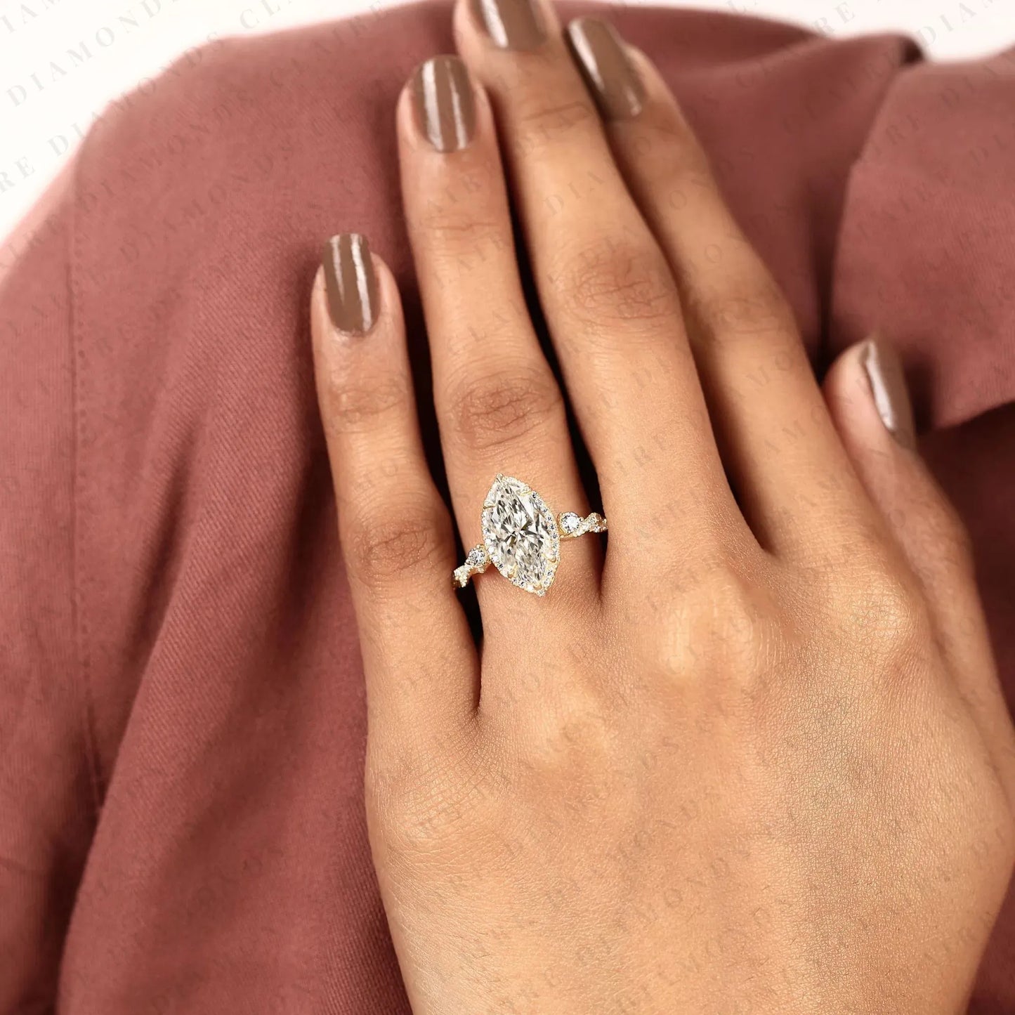 marquise cut lab grown diamond halo engagement ring twisted pavé diamond band ring vintage inspired bridal ring for women