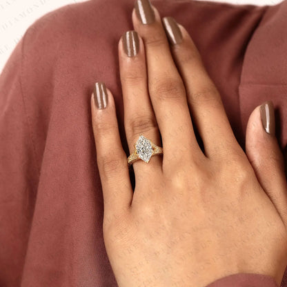 Dutch Marquise Cut Lab Grown Diamond Engagement Ring Vintage Filigree Solitaire Ring, Art Deco Inspired Bridal Ring for Women