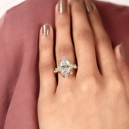 Oval Lab Grown Diamond Engagement Ring, Vintage Style Gold Wedding Ring, Art Deco Ring, Unique Anniversary Ring for Women