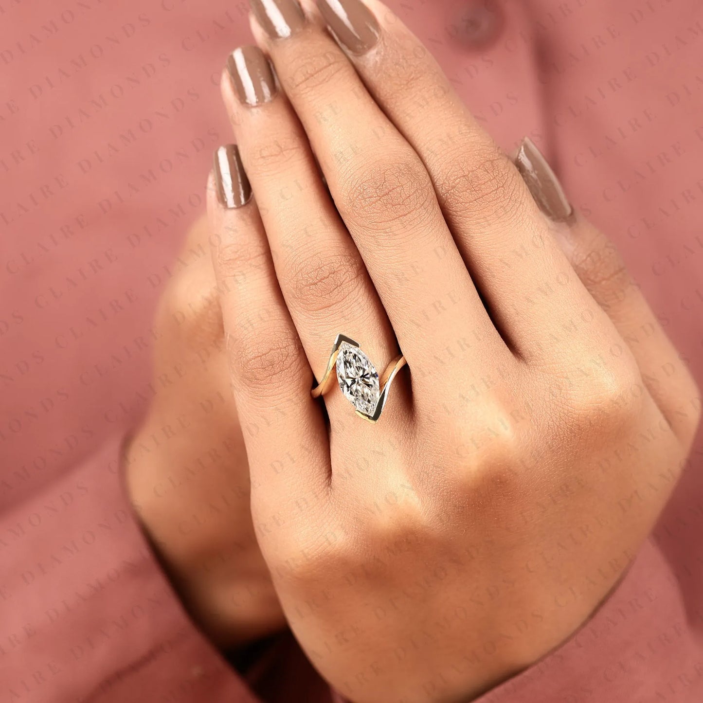 marquise cut moissanite diamond engagement ring, modern bezel set solitaire ring, minimalist gold wedding ring, igi certified diamond ring