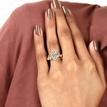 Nature Inspired Marquise Cut Lab Grown Diamond Engagement Ring | Vintage Leaf Vine Ring
