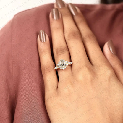 Nature Inspired Moissanite Oval Diamond Cluster Engagement Ring with Twisted Band