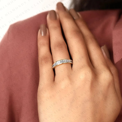 1.35 TCW Baguette Cut Lab Grown Diamond Eternity Wedding Band Minimalist Stackable Anniversary Ring for Women