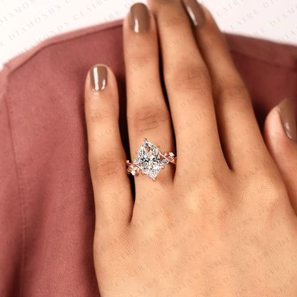 Dutch Marquise Moissanite Diamond Engagement Ring | Nature-Inspired Rose Gold Curved Vine Setting