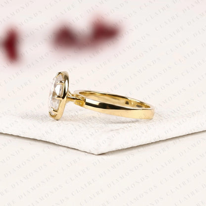 Oval Cut Lab Grown Diamond Engagement Ring | Yellow Gold Bezel Set Solitaire | Minimalist Modern Bridal Ring | Elegant Statement Wedding Jewelry