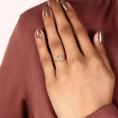 Rose Cut Round Moissanite Diamond Solitaire Engagement Ring in Gold, Promise Ring, Yellow Gold