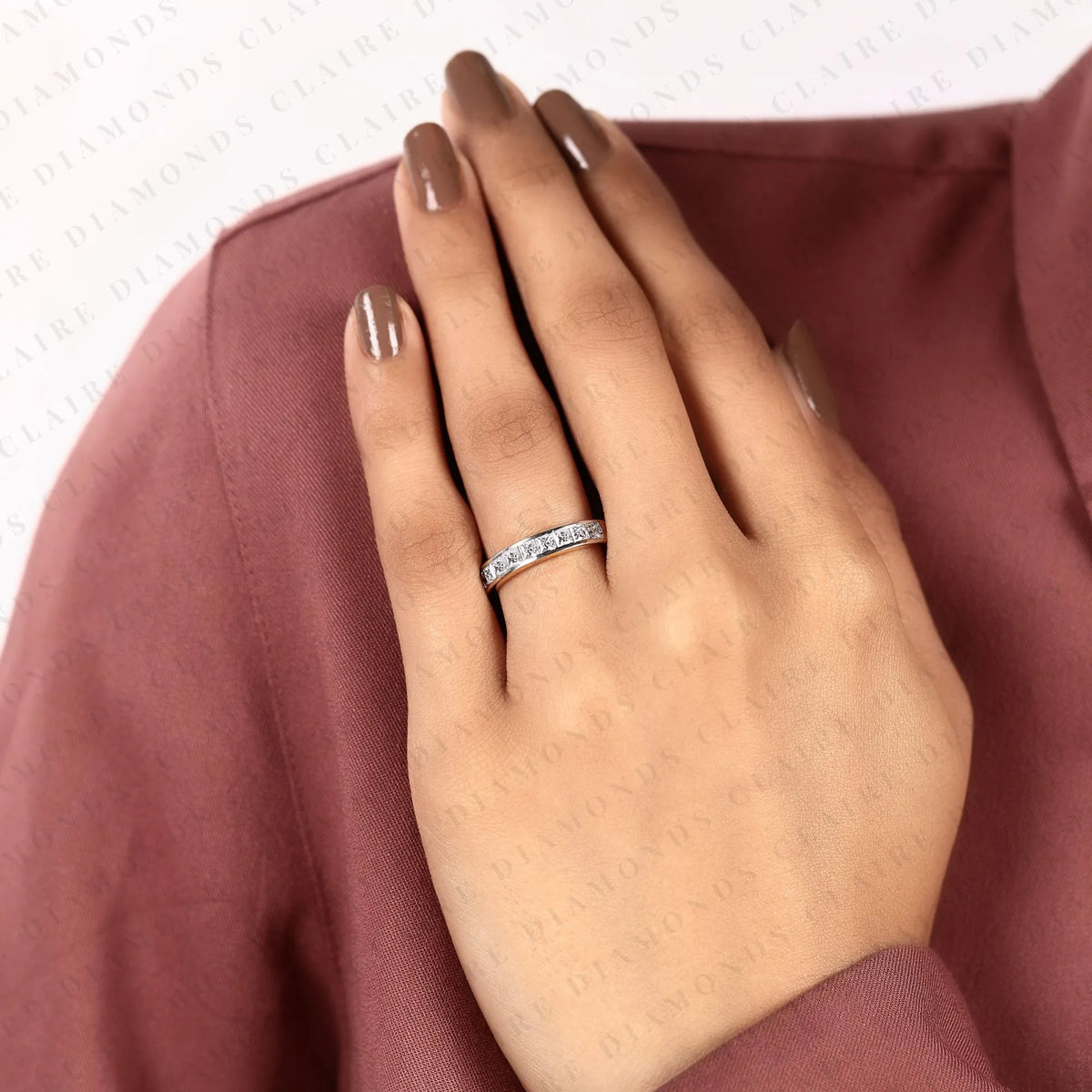 1.20 tcw princess cut moissanite diamond  half eternity wedding band | channel set square diamond yellow gold wedding ring | modern eternity anniversary band | timeless bridal jewelry
