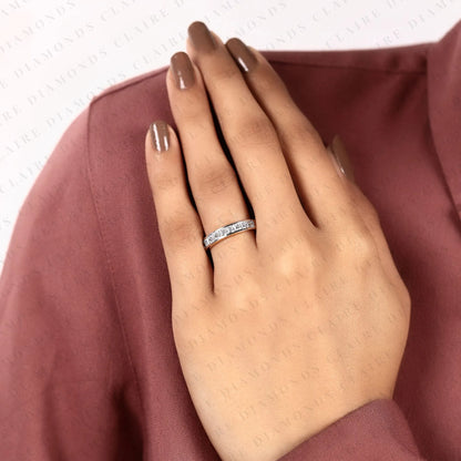 1.20 TCW Princess Cut Moissanite Diamond  Half Eternity Wedding Band | Channel Set Square Diamond Yellow Gold Wedding Ring | Modern Eternity Anniversary Band | Timeless Bridal Jewelry