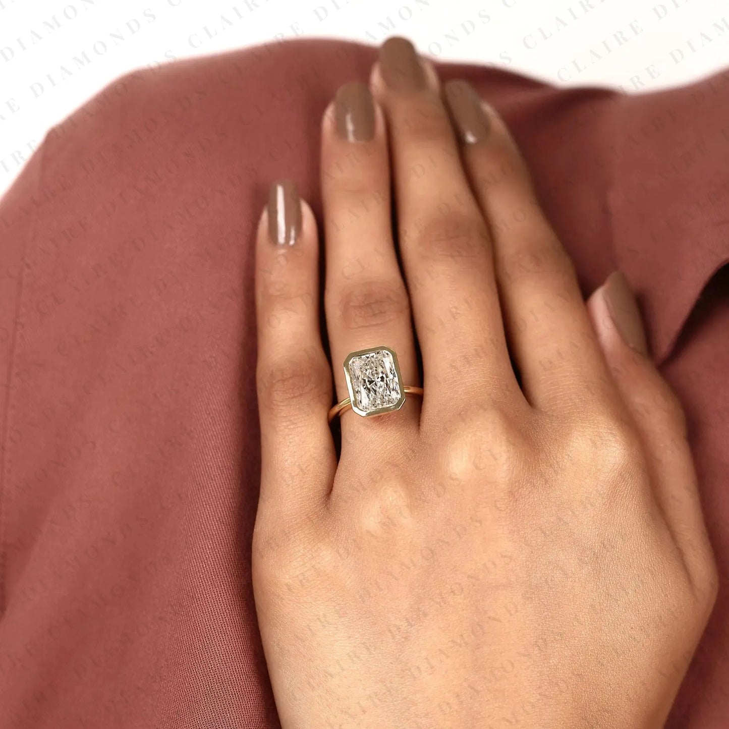bezel set radiant cut lab grown diamond engagement ring in gold | solitaire wedding ring for women | igi certified anniversary ring