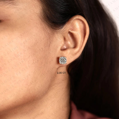 Cushion Cut Moissanite Diamond Stud Earrings, Double Stone Gold Earrings, Minimalist Bezel Set Diamond Studs, Modern Bridal Jewelry