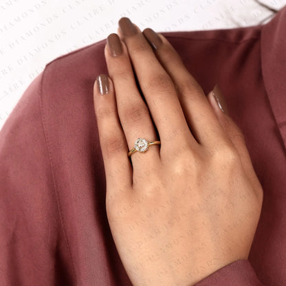 Round Rose Cut Lab Grown Diamond Engagement Ring | Yellow Gold Minimalist Bridal Ring | Flush Setting Ring Wedding | Jewelry