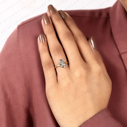 Old Mine Elongated Cushion Cut Lab Grown Diamond Bezel Ring | Sculpted Gold Minimalist Engagement Ring | Modern Geometric Bridal Jewelry