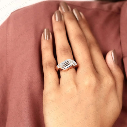 Modern Flame Cut Lab Grown Diamond Halo Engagement Ring with Exceptional Brilliance