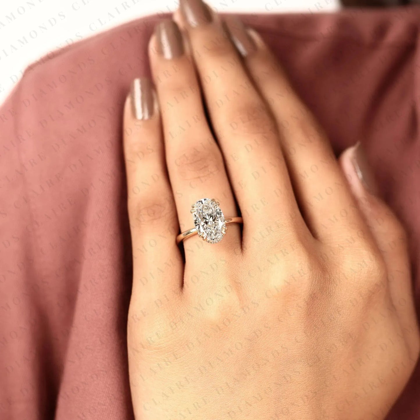 personalized custom initial oval moissanite diamond ring with hidden halo setting